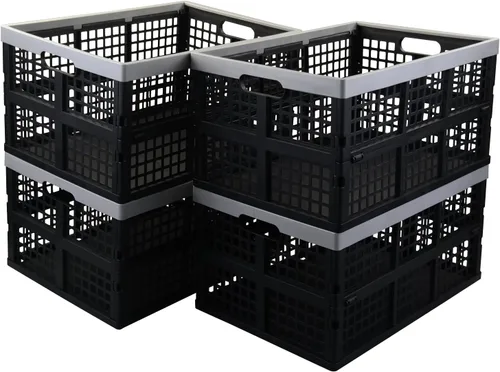 Vista 7 de Paquete de 4 cajas de almacenamiento plegables de plástico de 40 L, cesta plegable de almacenamiento apilable grande Breathable Plastic