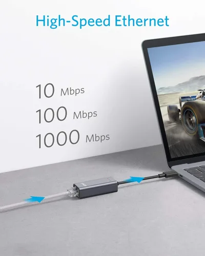 Vista 9 de Anker Adaptador USB C a Ethernet, concentrador de red portátil de 1 Gigabit, 10/100/1000 Mbps, para MacBook Pro, iPad Pro 2019/2018, ChromeBook