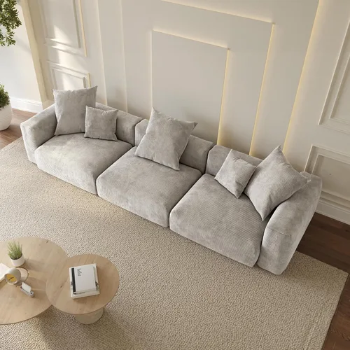 Vista 23 de WJShome Cloud Couch Sofá Seccional Modular, Sofá en Forma de L de 102 pulgadas con Otomana, Sofá de Pana Beige de 3 Asientos, Sofá Seccional