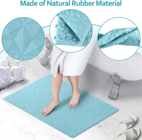 Vista 4 de Tapete antideslizante de goma natural para bañera y ducha, tapete de seguridad de 16 x 28 pulgadas con ventosas, delicado patrón de diamante, más