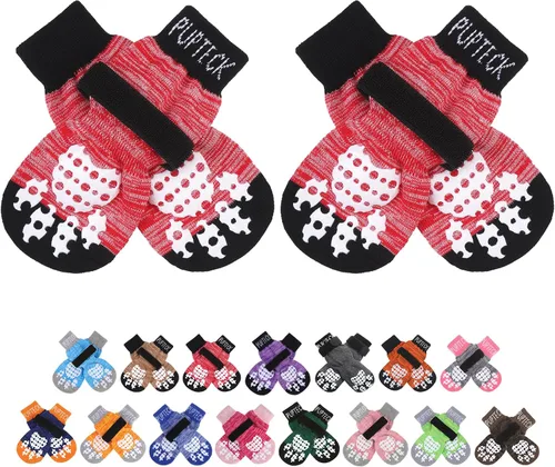 Vista 9 de PUPTECK Calcetines antideslizantes para perros con agarres de doble cara para perros pequeños, medianos y grandes, suelos de madera dura que evitan