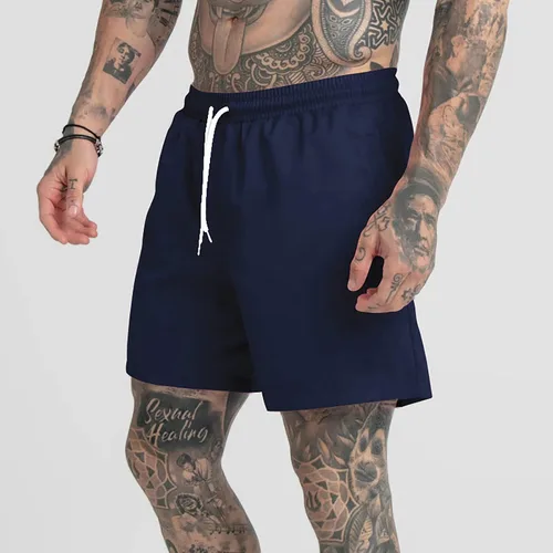 Vista 6 de Pantalones cortos holgados para hombre, de verano, casual, cintura elástica, pantalones cortos de viaje con cordón de pierna recta, pantalones