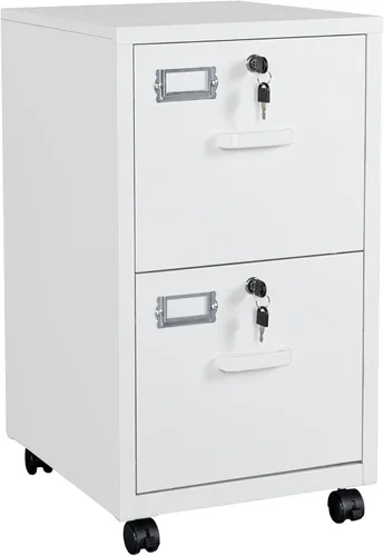Vista 12 de BYNSOE - Archivador de 2 cajones con cerradura, archivador vertical de metal con ruedas, archivador móvil para oficina, hogar