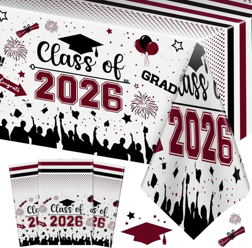 Vista 9 de Mantel de decoración de graduación para clase de 2026 – 3 piezas de plástico para mesa de graduación de felicitaciones, cubierta de mesa