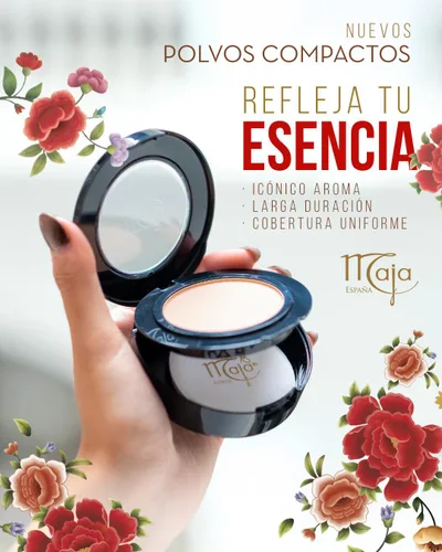 Vista 4 de Maja Polvo Compacto, Polvo de maquillaje compacto para brindarte una cobertura uniforme, Sin Imperfecciones, Acabado Mate, Sin Brillo, Larga