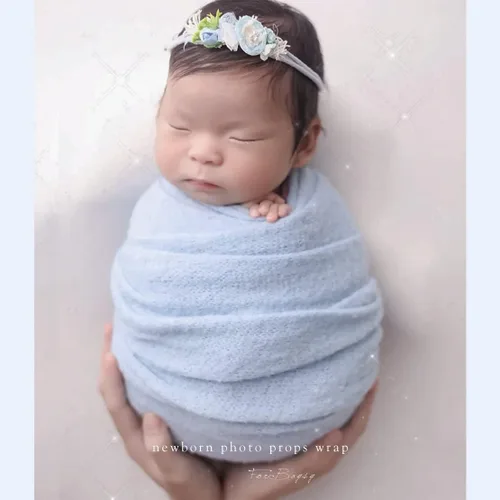 Vista 5 de Envoltura de posado para recién nacido, accesorios de fotografía para recién nacidos, manta de punto elástico suave, envoltura hecha a mano