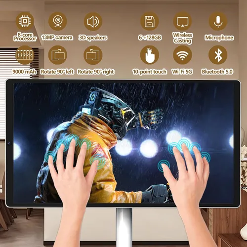 Vista 6 de TV portátil inteligente FHD de 21.5 pulgadas, TV rodante sobre ruedas, sistema operativo Android 15, almacenamiento 6G + 128GB, monitor de pantalla
