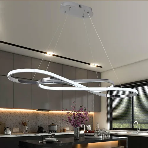 Vista 25 de Lámpara LED de 47.24 pulgadas regulable moderna lámpara colgante 3000K-6500K brillo de color ajustable con control remoto Blanco