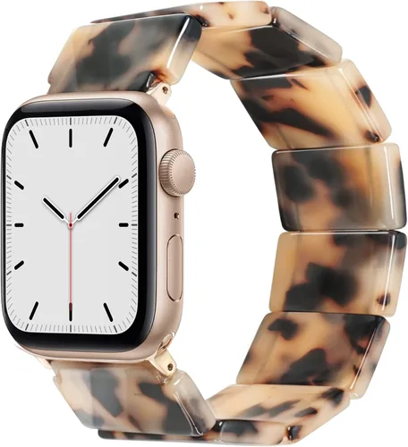 Vista 10 de Heesch - Correa de resina elástica para reloj compatible con Apple Watch para mujeres, pulsera de pulsera de tortuga para iwatch Series Negro