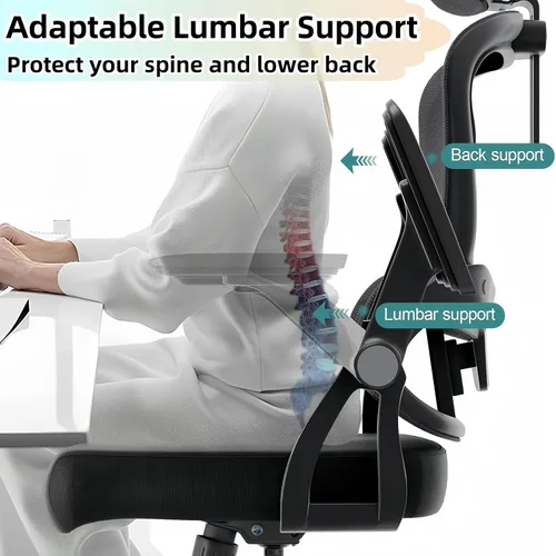 Vista 6 de Silla de oficina ergonómica, sillas de escritorio cómodas de 350 libras con reposacabezas ajustable y soporte de espalda lumbar, sillas