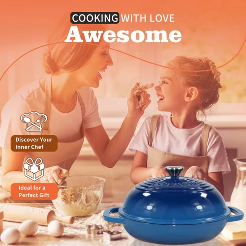 Vista 7 de Horno de pan esmaltado del arrabio de 6 cuartos de galón, horno holandés Azul marino