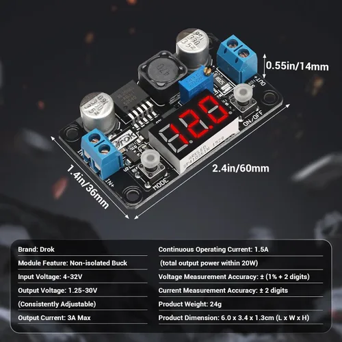 Vista 2 de DROK LM2596 - Convertidor Buck de pantalla LED - DC 4-32V a 1.25-30V 3A convertidor reductor ajustable regulador de voltaje fuente de alimentación