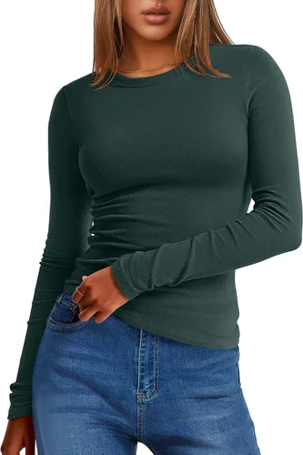 Vista 14 de ANRABESS Camisetas térmicas de manga larga para mujer, ajustadas, básicas, de forro polar, para otoño e invierno 2025 Negro