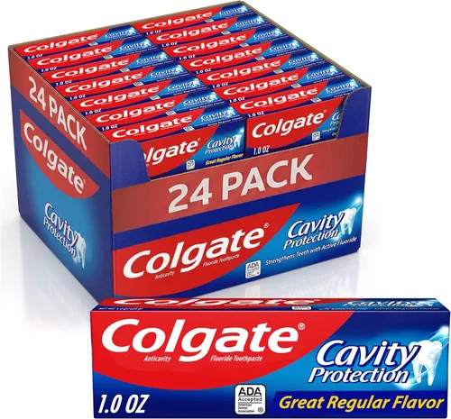 Vista 9 de Colgate Pasta de dientes con flúor, gran sabor regular, pasta de dientes tamaño viaje, bolsa de 0.15 onzas, paquete de 1000