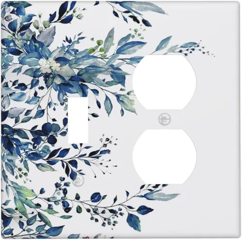 Vista 41 de Cubiertas de Enchufe Dúplex de 1 Gang con Hojas Florales de Eucalipto Azul en Acuarela, Placa Frontal Decorativa para Interruptor de Luz, Placa