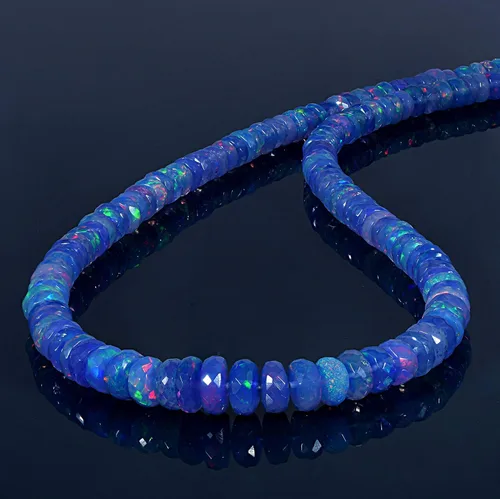 Vista 2 de Vatslacreations Collar de ópalo azul AAA, collar de ópalo de fuego etíope, collar de ópalo azul fuego múltiple, collar de ópalo de 18 pulgadas