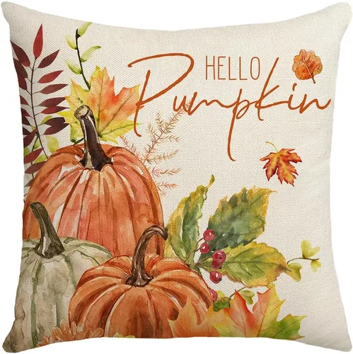 Vista 6 de Fundas de almohada de otoño con diseño de calabaza y hojas de arce naranja para el hogar, 18 x 18 pulgadas, decoración de agradecimientos bendecidos