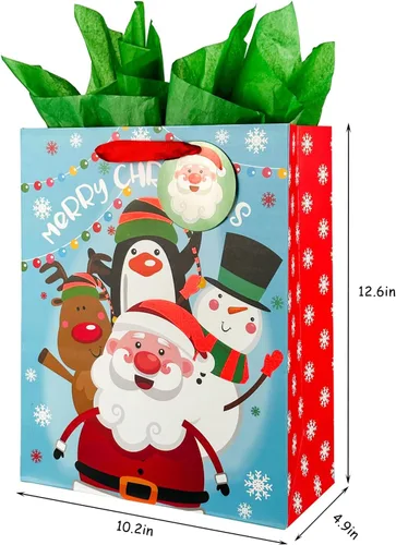Vista 3 de GITMIWS Paquete de 12 bolsas de regalo de Navidad con papel de seda, bolsa de regalo de papel de Navidad grande de 12.6 pulgadas para regalos