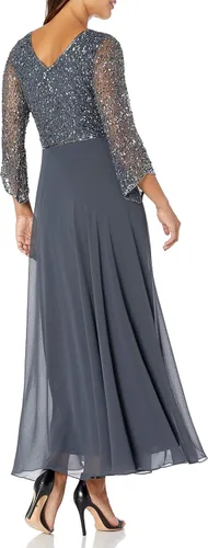Vista 3 de J Kara Vestido largo de manga 34 con cuello en V para mujer