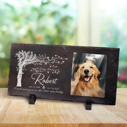 Vista 23 de Farfume Piedras conmemorativas personalizadas para mascotas con foto y texto Marcadores personalizados para tumbas para mascotas Lápidas