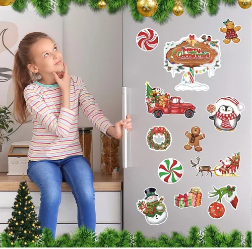 Vista 4 de 12 Piezas de Imanes de Navidad para Refrigerador, Decoración Magnética para Nevera, Calcomanías de Coche de Navidad, Imanes de Árbol de Navidad