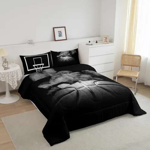 Vista 210 de Juego de ropa de cama de baloncesto para niños y adolescentes, juego de edredón deportivo para niños, tamaño matrimonial, suave, ligero, decoración