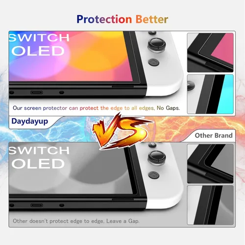 Vista 4 de daydayup - Protector de pantalla de vidrio templado compatible con Nintendo Switch OLED modelo 2021, con marco de alineación, protector de pantalla