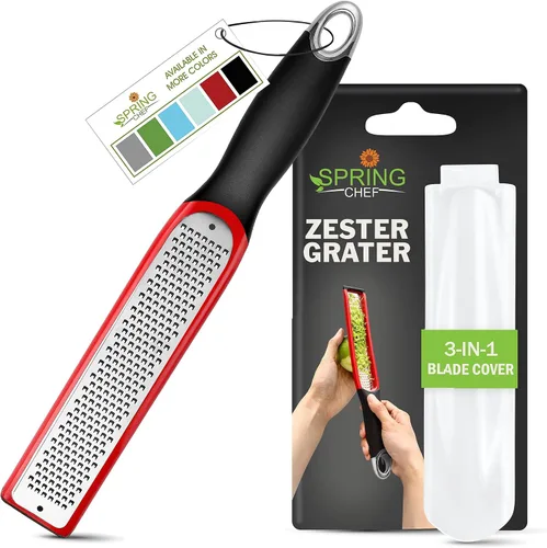 Vista 11 de Spring Chef Rallador Zester de limón prémium con asa, frutas, ajo, chocolate, jengibre, herramienta de cocina resistente, zester cítrico de acero