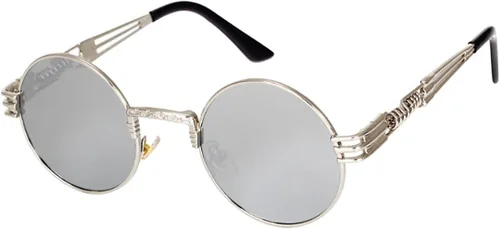 Vista 3 de Gafas de sol redondas redondas para hombre, estilo steampunk retro, gafas de marco de metal Negro