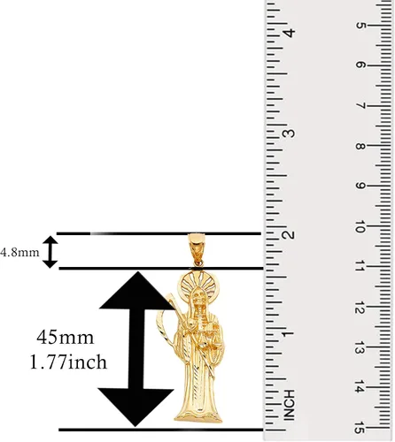 Vista 2 de Colgante religioso de Santa Muerte de oro amarillo de 14 quilates, más