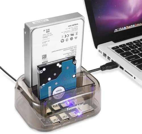 Vista 2 de TCC-S865 USB 3.0 a SATA IDE Dual Slots Externo Transparente Disco Duro Estación de Acoplamiento con Lector de Tarjetas y 2 Puertos USB 3.0 Hub