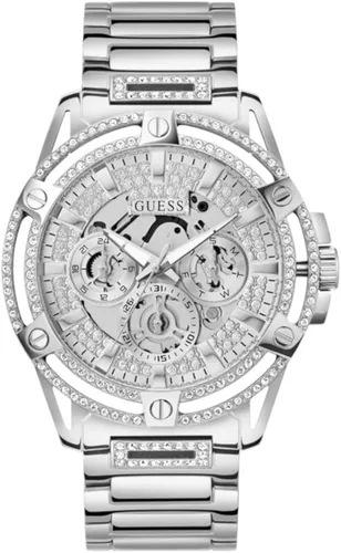 Vista 2 de GUESS US - Reloj de corte con diamantes de imitación plateados para hombre, plateado