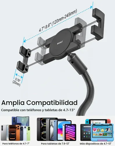 Vista 7 de Soporte para tablet de cuello de cisne para silla de ruedas, cochecito, carrito de golf, barco, soporte de micrófono, bicicleta de ciclismo