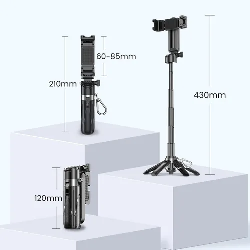 Vista 7 de Trípode portátil para selfie stick con luces de doble llenado y control remoto Bluetooth, trípode de teléfono de tamaño bolsillo 3 en 1 con 2