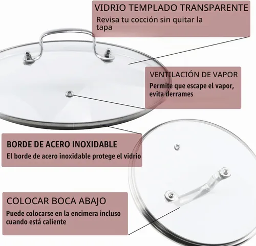 Vista 4 de Tapa de vidrio templado de 8" con orificio de ventilación de vapor