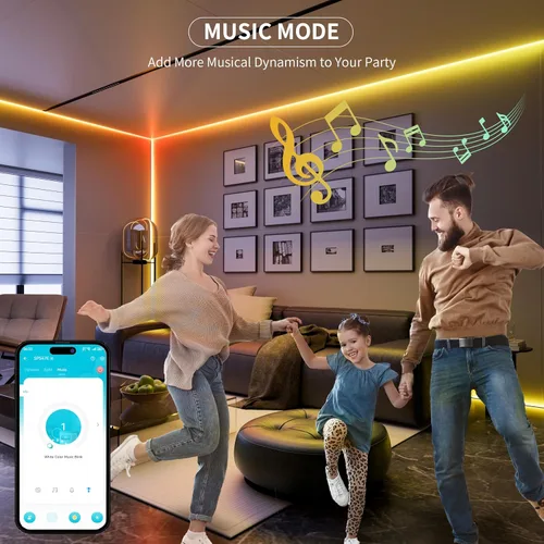 Vista 7 de MIWISE Tira de luz LED RGB Smart IC COB, luz de cinta LED flexible de 20 pies, tira RGB direccionable WS2811 con control de aplicación/modo