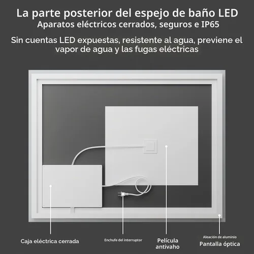 Vista 8 de Koonmi Espejo de baño LED 38x26 con luz, antivaho y 3