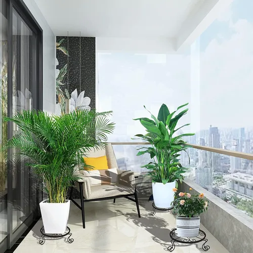 Vista 5 de Kylinbigda Soporte de metal para plantas para interiores y exteriores, soporte de esquina baja, decoración para plantas pequeñas para el hogar