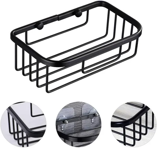 Vista 2 de Ventosa ducha baño pared estante de acero inoxidable cesta rectangular para champú grande ducha gel Tiolet soporte de papel negro