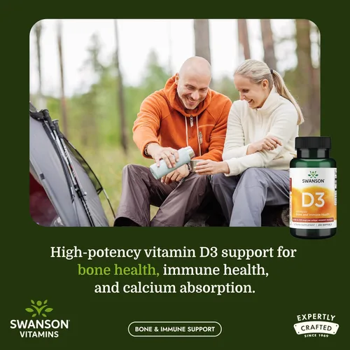 Vista 2 de Swanson Vitamina D3 Suplemento de salud ósea, inmune y cardíaca de 5,000 UI para adultos privados de sol que buscan apoyo óseo, inmunológico