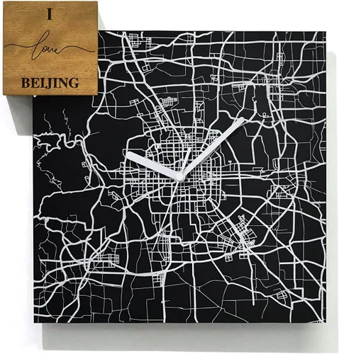 Vista 37 de Modern Wall Clock - Black Aluminum with Silver Fiber Laser Engraving - Square - Contemporary Design - Personalized City Map - Home Town - Location