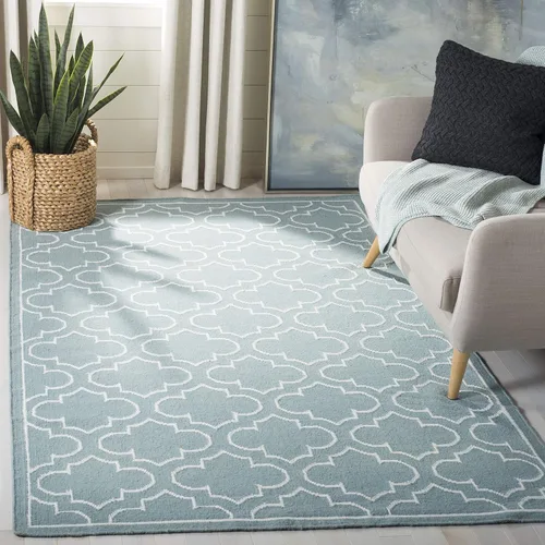 Vista 10 de SAFAVIEH Dhurries Collection DHU625A - Alfombra decorativa de lana de alta calidad hecha a mano de 2 pies 6 pulgadas x 4 pies, azul/marfil