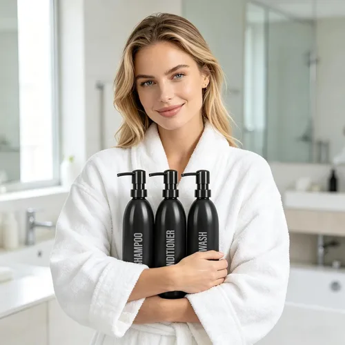 Vista 8 de Black Shampoo & Conditioner Dispenser Set 3-Pack 16.9oz Pump Bottles