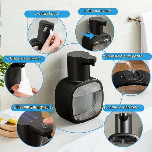 Vista 7 de Dispensador automático de jabón espumoso, 17oz/500ml recargable sin contacto con 4 niveles ajustables e IPX5 resistente al agua - pantalla de nivel