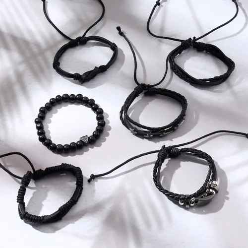 Vista 5 de Eigso Pulseras de cuero punk con tachuelas para hombres y mujeres, pulsera de cuero trenzado vintage para hombre y mujer