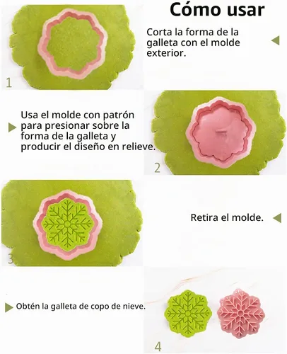 Vista 4 de Sellos de galletas de copo de nieve de 8 puntas de plástico rosa 9