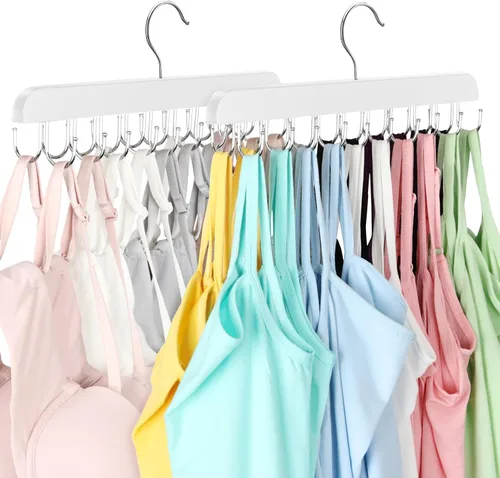 Vista 10 de Colgador de brasier para armario, organizador de camisetas sin mangas, capacidad de 20 ganchos, plegable, de madera, ahorro de espacio, organizador