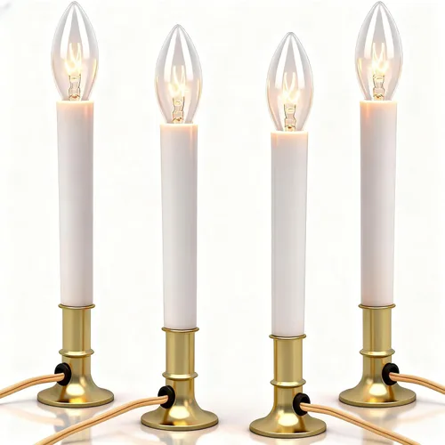 Vista 9 de Paquete de 4 velas eléctricas para ventana con base chapada en peltre, interruptor de encendido/apagado, lámpara de velas de ventana con bombilla
