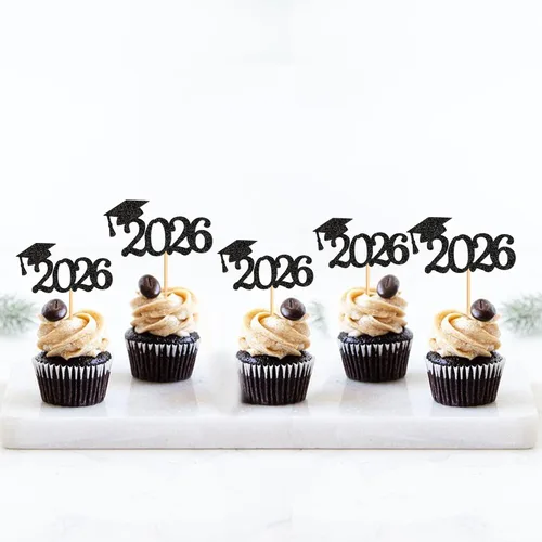 Vista 6 de 24 adornos para cupcakes de graduación 2026, selecciones de alimentos/aperitivos para fiesta de graduación, decoración de mini pasteles, adornos