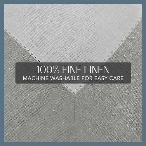 Vista 4 de Elrene Home Fashions Villeroy and Boch New Wave - Mantel de tela de lino con borde metálico, redondo, 90 pulgadas, blanco/plateado